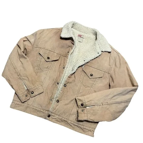 Levi's Vintage Thrashed Big E Sherpa Lined Corduroy Jacket Type 3 Size 42 - Picture 7 of 14